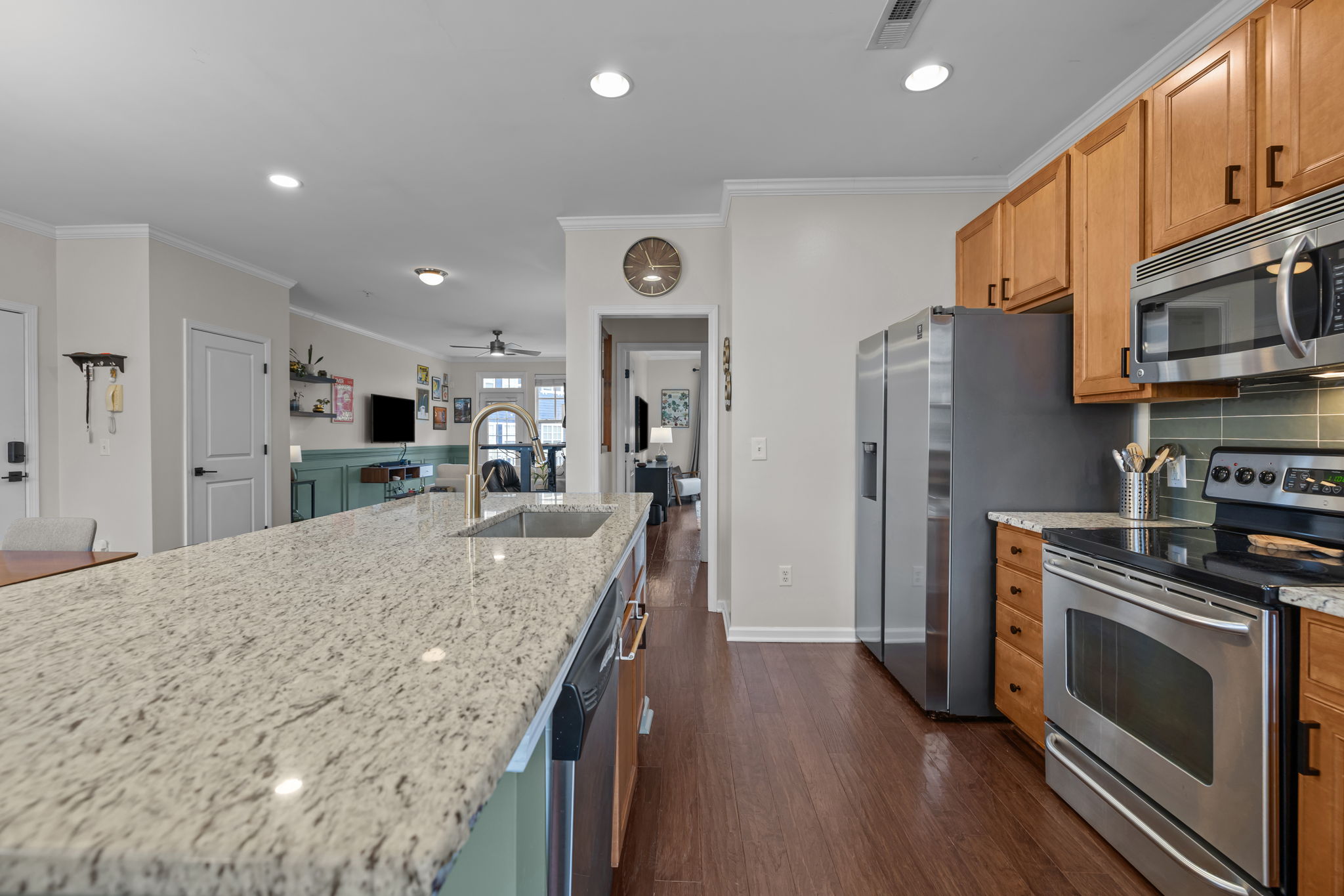 Kitchen open to dining area